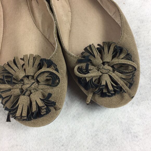 Matisse Columbus Leather Pom Pom Toe Ballet Flats Size 10 Tan Tasseled Slip On - Picture 5 of 8